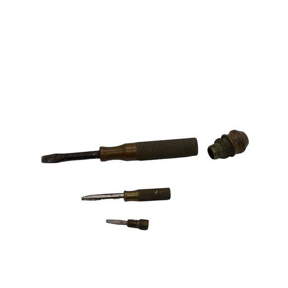 Vintage Multi Bit Nesting Screwdriver With Brass Handle 3 Different Tips - Picture 1 of 4